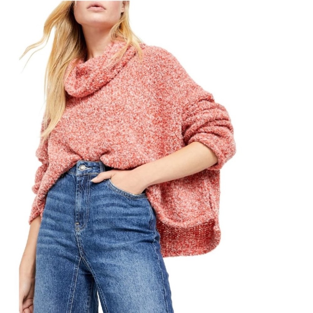 Free People Coral Pink Cozy Cowl Turtleneck Sweater